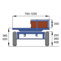 Handpritschenwagen, Traglast 1000 kg, Ladefläche 2500x1250 mm, 4 Bordwände, Vollgummi-Räder, RAL 5010